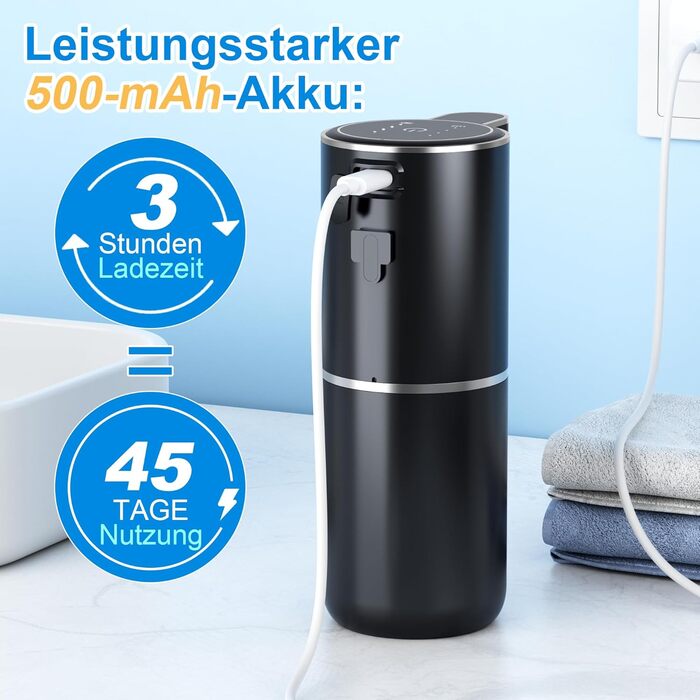 Fantictas Automatic Soap Dispenser Wall Mount with Sensor Infrared, 380ml Electric Soap Dispenser No Drilling with USB Rechargeable, IPX5 Waterproof for Bathroom Toilet Kitchen