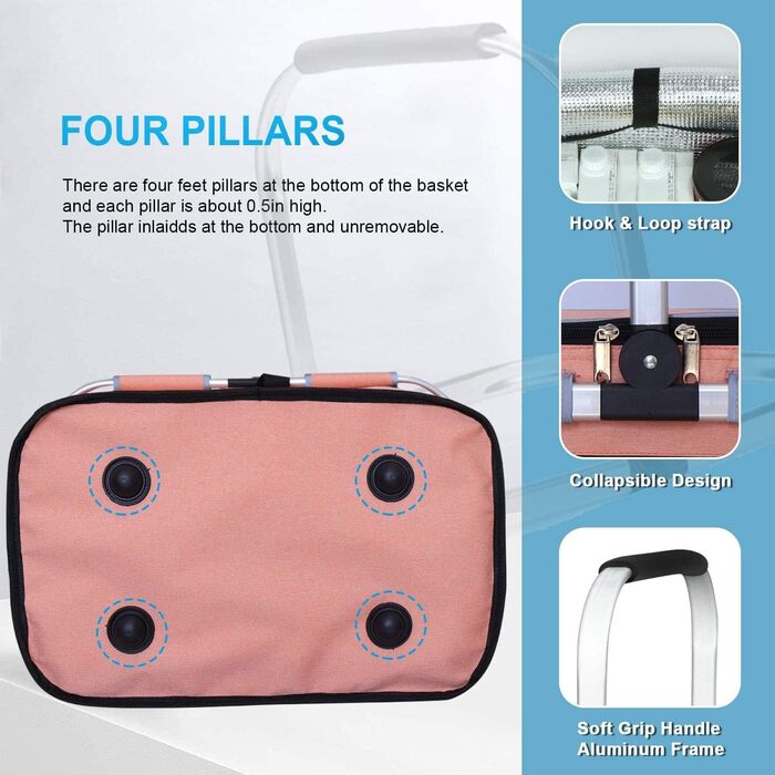 Кühltasche Einkaufskorb: Велика ізольована сумка-холодильник для покупок, офісу, кемпінгу, пікніка, подорожей. Водонепроникна, з боковою підтримкою, витримує вертикальне положення. Рожевий колір.