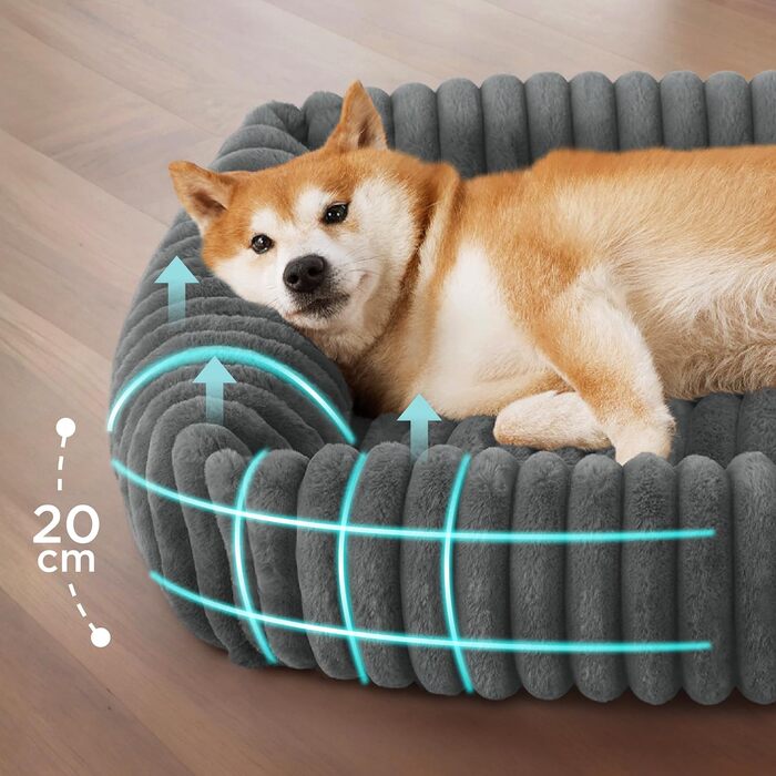 BEDSURE Лежанка для собак великих порід - ортопедична лежанка для собак 91x68x20 см з м'яким флісовим покриттям, ковзаюча лежанка з високим бортиком сірого кольору L 91 x W 68 x H 20 см