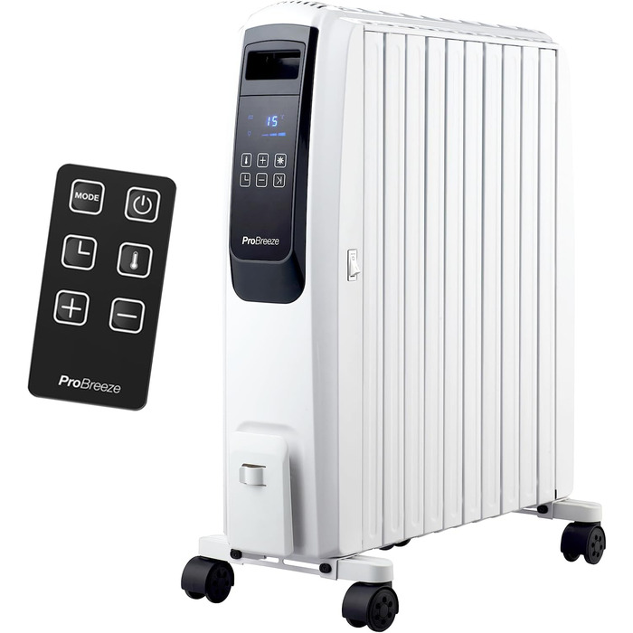 Радіатор масляний Pro Breeze Premium 2500W з цифровим дисплеєм та пультом дистанційного керування, 10 ребер, 4 режими, таймер, термостат, захист від перегріву