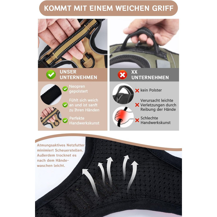 Нашийник для собак BaoCheng Anti Pull, протирвучий, малий/середній/великий, дихаюча сітка, зручне одягання/роздягання, 3 пряжки, безпечний, знімає напругу, світловідбиваючий (Хакі, S)