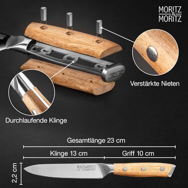 Ніж кухонний Moritz & Moritz Profi Küchenmesser 13 см - універсальний, для овочів, м'яса, фруктів, з ергономічною ручкою з акації, німецька сталь