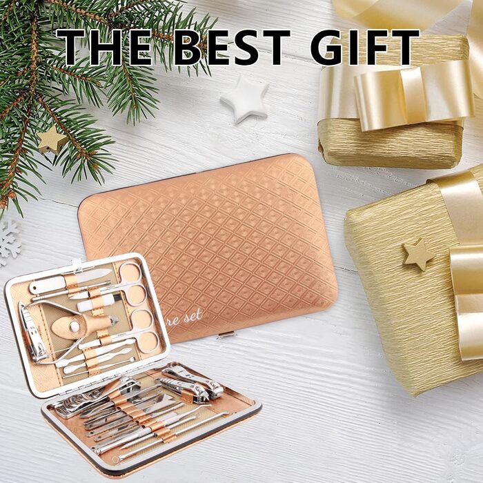 Набір для манікюру та педикюру 23 шт. Професійний набір для стрижки нігтів з нержавіючої сталі з дорожньою косметичкою з шкіри (Золото/Срібло)
