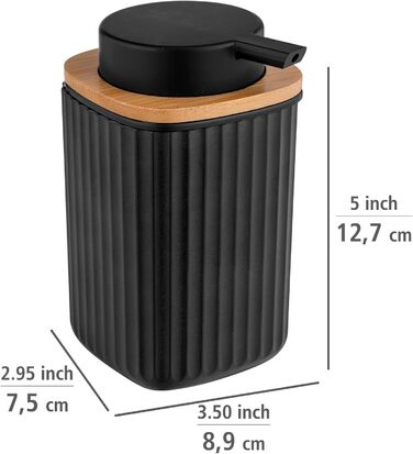 Дозатор для мила WENKO Rotello, 250 мл, з бамбуковими деталями, для мила та засобів для миття посуду, чорний/натуральний