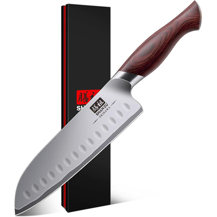 Японський ніж SHAN ZU Santoku 18 см - професійний кухонний ніж з високоякісної сталі 10Cr15Mov, ергономічна ручка, для м'яса, овочів, риби