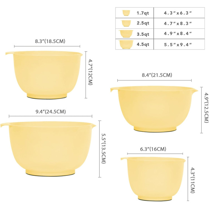 Набір салатниць/міксерів BoxedHome (4 шт.) - пластик, жовтий, неслизькі, для кухні