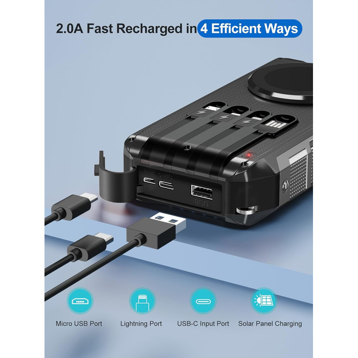 Портативний зарядний акумулятор Solar Powerbank 26800mAh з MagSafe, 30W USB-C, бездротовий заряд 15W, LED, ліхтарик, чорний