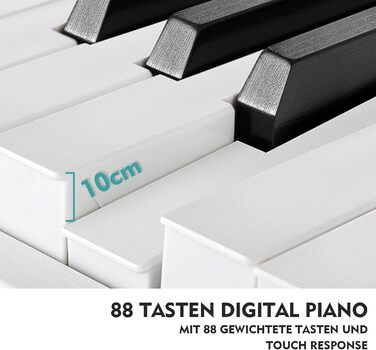 Електронне піаніно MUSTAR 88 клавіш з табуретом, цифрове піаніно, електричне піаніно з підставкою, 3 педалі, 2 роз'єми для навушників, LCD-дисплей, USB/MIDI, піаніно для початківців, чорний колір