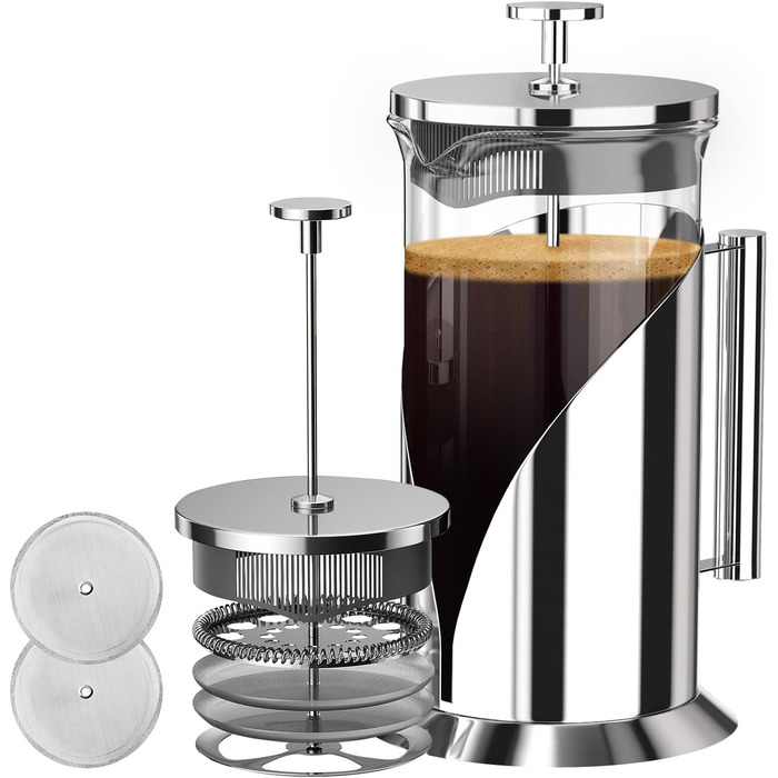 Cafe Du Chateau French Press Maker Electric Hot Water Dispenser, fast instant heating kettle with a transparent tank for water measurement, for tea, coffee, 2.17 l NutriChef, One Size, Black
