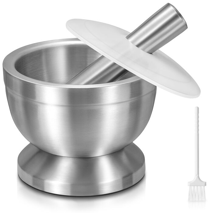 Ступка з товкачиком Sopito, нержавіюча сталь, 380 мл, діаметр 10 см - для спецій та трав