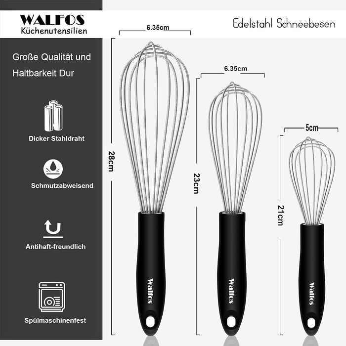 Набір міксерів Walfos® з нержавіючої сталі: 21 см, 23 см, 28 см. 3 шт. для збивання, змішування та приготування