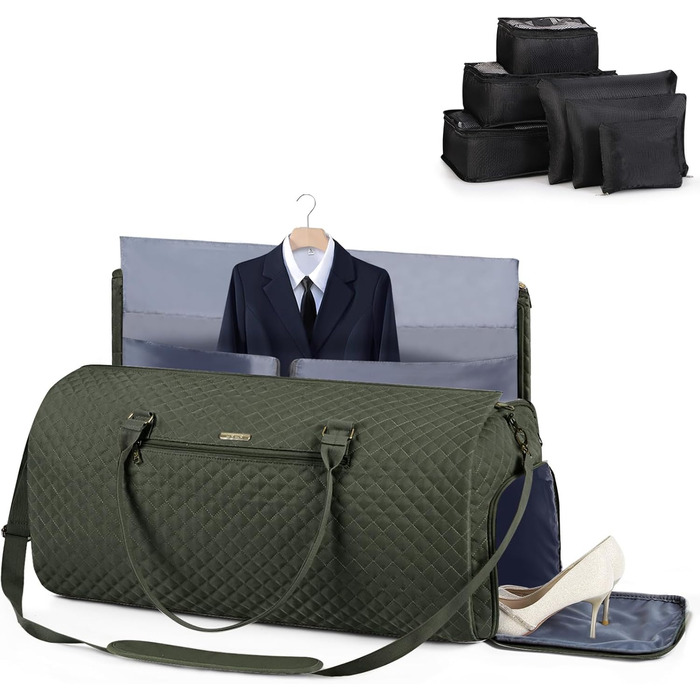 Сумка-мішок для одягу 2 в 1 для жінок, велика складана дорожня сумка Weekender з 6 органайзерами для одягу та відділенням для взуття, спортивна сумка для подорожей, ручна поклажа, чорна (3.grün, 50L)