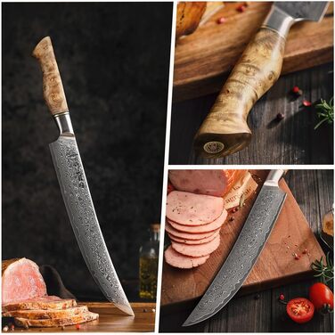 HEZHEN Кухонний ніж Gyuto з дамаської сталі 21 см, VG10, серія Master, професійний, для ресторану та дому