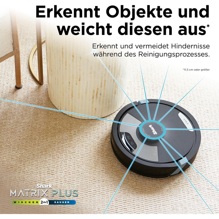 Робот-пилосос Shark Matrix Plus 2-в-1 з функцією миття та авто-збірником пилу, самоочищуючийся, для шерсті тварин, килимів та твердих підлог, 14,5 см, чорний
