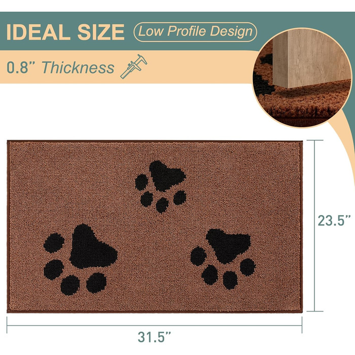 Привратний килимок Mibao 60x90 см, вологостійкий та протиковзкий килим для входу та авто, що пральний, коричневий