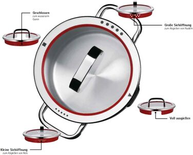 Каструля WMF Function 16 см з ручкою, без кришки, 1,4 л, з нержавіючої сталі Cromargan, 4 функції зливу, внутрішня шкала, червона, для індукційних плит