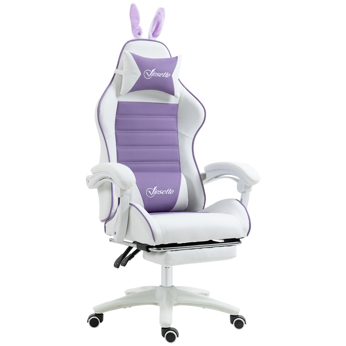 Ігрове крісло Vinsetto Ergonomic Gaming Chair з підтримкою попереку, підставкою для ніг, ігровий диван з вушками, подушкою для голови, офісне крісло з регульованою спинкою та функцією відкидання, фіолетовий | Aosom