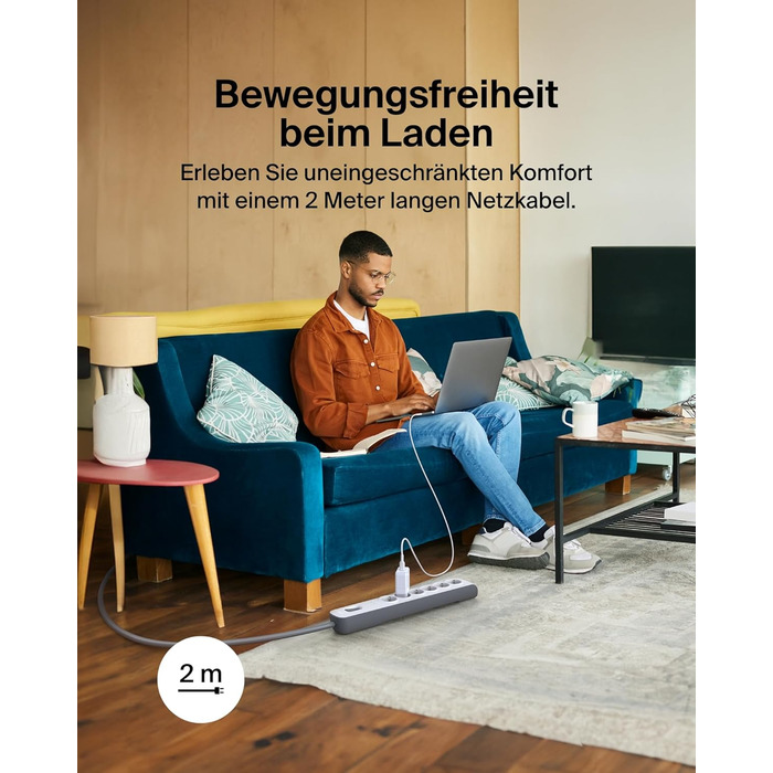 Захисна мережева стрічка Belkin 6-fach з USB, 6 розеток, 650 Дж, 2 м, для дому та офісу