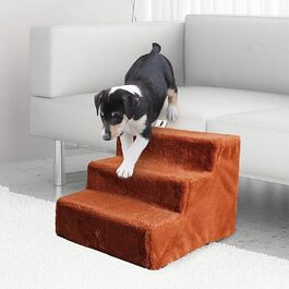 NAMSAN Dog Stairs 3-Step Pet Ladder, Easy Assembly, Cat Stairs with Washable Cover for Sofa, 42 x 40 x 31cm (Brown)