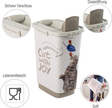 Контейнер для корму Rotho MyPet Cody з кришкою та дозатором, 25л, BPA-free, антрацит/білий, для котів