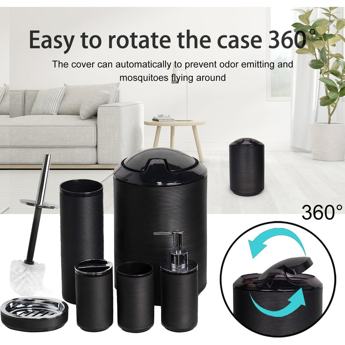 CERBIOR Набір аксесуарів для ванної кімнати, 6 шт., з дозатором мила, тримачем для зубних щіток, стаканчиком для щіток, мильницею для декоративної стільниці, подарунковий набір (Чорний)