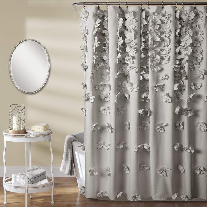Шторка для душу Lush Decor Riley, 183x183 см, сіра, з бантиками, романтичний дизайн