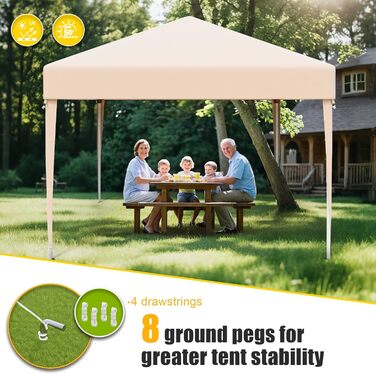 Devoko Gazebo, 3x3 Waterproof, Stable, Winter-Proof Gazebo with 3-Level Height Adjustment, Foldable Gazebo with UV Protection 50+, Foldable Gazebo with Carry Bag, For Garden, Outdoor, Camping, Beige