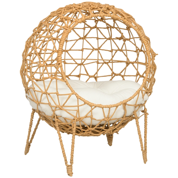 Pawhut Rattan Cat Cave Bed with Cushion - Elevated Design, Brown, 18