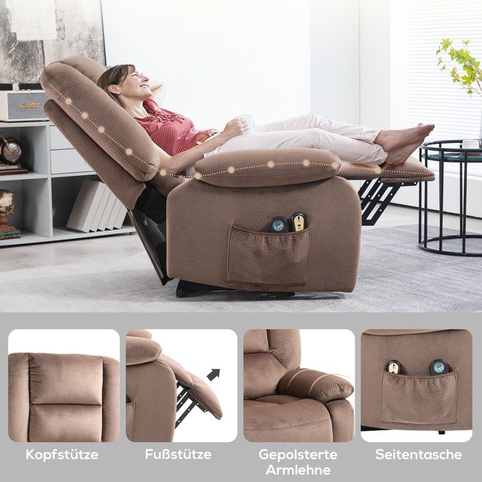 HOMCOM TV Chair with Rise Assist, Electric Recliner, with Massage Function, Reclining Function, Heat Function, Polyester, 90x93x110cm | Aosom