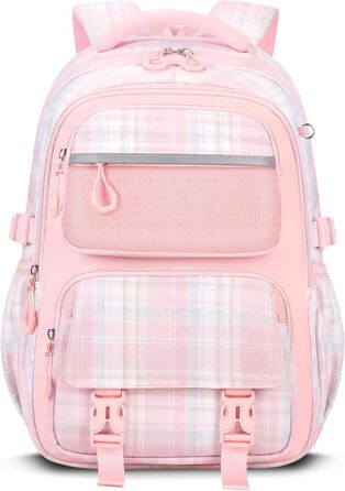 Шкільний рюкзак Tanou для дівчаток, ергономічний, великий, рожевий, з принтом в клітинку