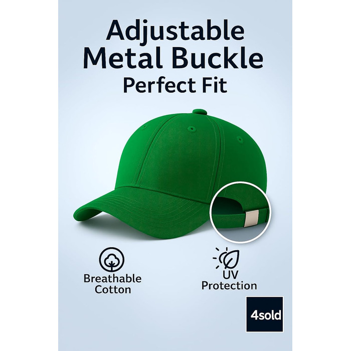 Кепка бейсболка 4sold, бавовна, унісекс, регульована, легка, дихаюча, для спорту, відпочинку, на відкритому повітрі, Sea Green