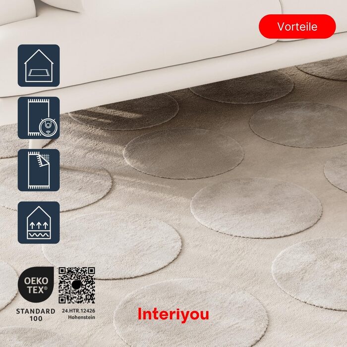 Килимок для вітальні Interiyou Cannes 120x170 см кремовий - для спальні, дитячої, їдальні. Коротке ворсування, скандинавський бохо-стиль, геометричний малюнок, високий/низький ворс