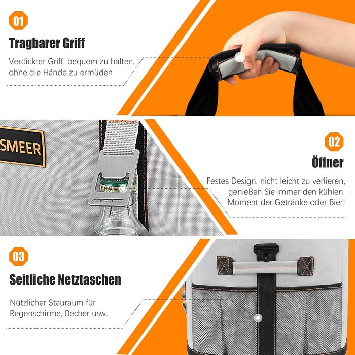 Сумка-холодильник INSMEER 48L для пікніків, кемпінгу та пляжу (сіра)