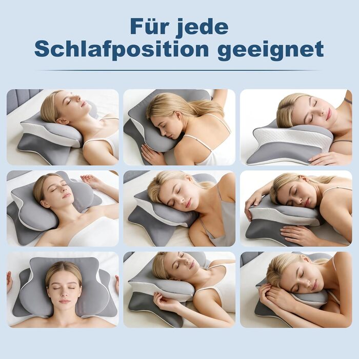 Подушка для шиї та голови з 3D-підтримкою шиї, CertiPUR-US та OEKO-TEX сертифікацією, для тих, хто спить на боці, спині та животі. Дихаюча, знімний та пральний чохол.