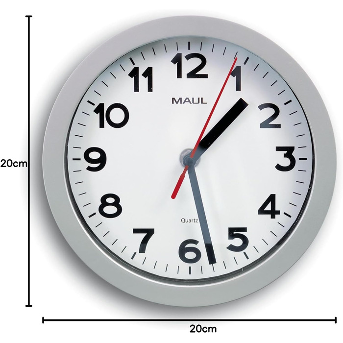 Wall Clock MAULstep Ø 40 cm | with automatic time setting | Modern clock for office and kitchen | Large wall clock with good readability in large rooms | (Quartz clock, Ø 20 cm, Silver)