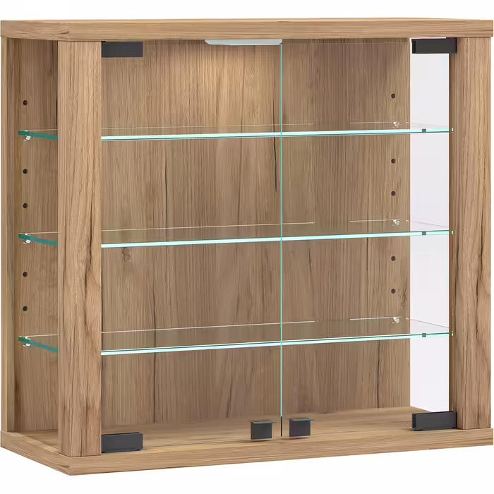 VCM Glass Display Cases Hanging | Display Case with ESG Safety Glass | Dimensions: H. 40 x W. 43 x D. 18 cm | Modern and Space-Saving | Display Cabinet - Vitrosa S (Honey Oak)