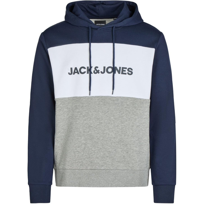 Чоловічий худі Jack & Jones JWHLOGO Blocking Regular Fit з принтом, темно-синій (Navy Blazer), розмір L
