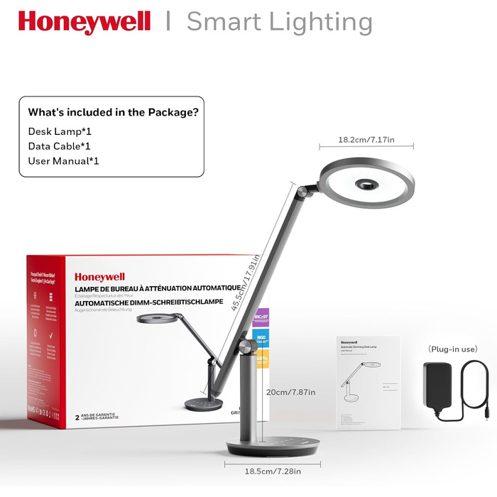 Лампа настільна Honeywell H6 Sunturalux Eye-Care LED з регулюванням яскравості, таймером та сенсорним керуванням (сіра)