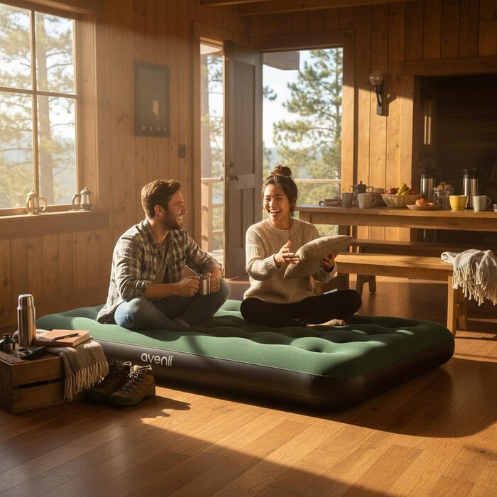 Надувний матрац Avenli для кемпінгу, 1-2 особи, 191x137x22 см, зелений - м'яка поверхня, для дому та подорожей