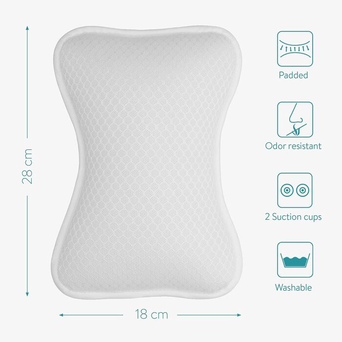 Navaris Small Bathtub Pillow made of Mesh - Tub Pillow Headrest Neck Pillow for Bathtub - Öko Tex Standard 100 - Anti-Slip in White