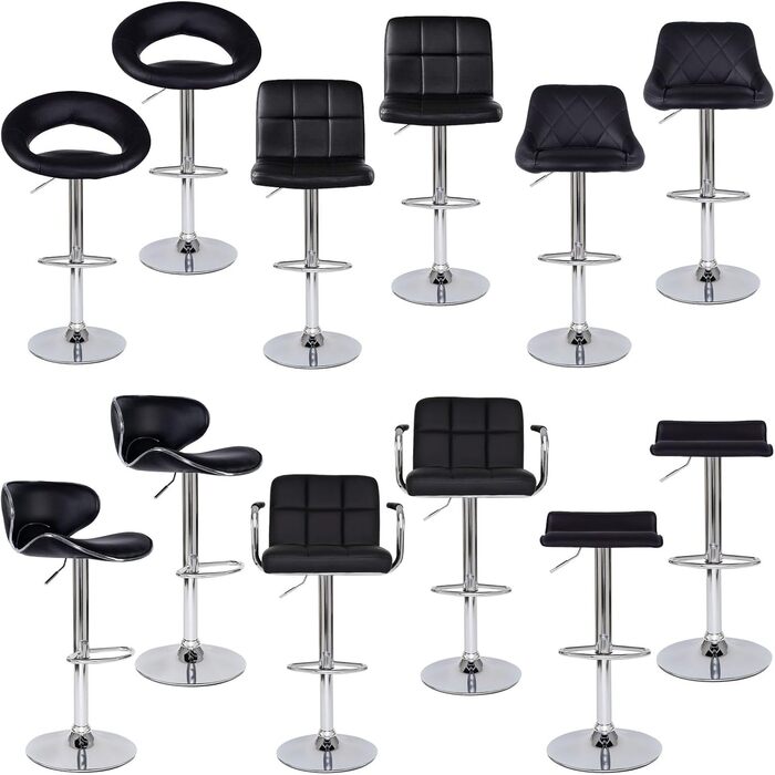 Dibea 2-Piece Swivel Bar Stools - Adjustable Height, 130kg Capacity, Black - Model 1 (Model 6)