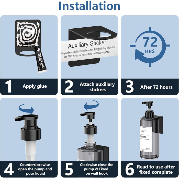 Набір дозаторів для мила на стіну 4er, сірий, 500 мл, без свердління, з наліпками