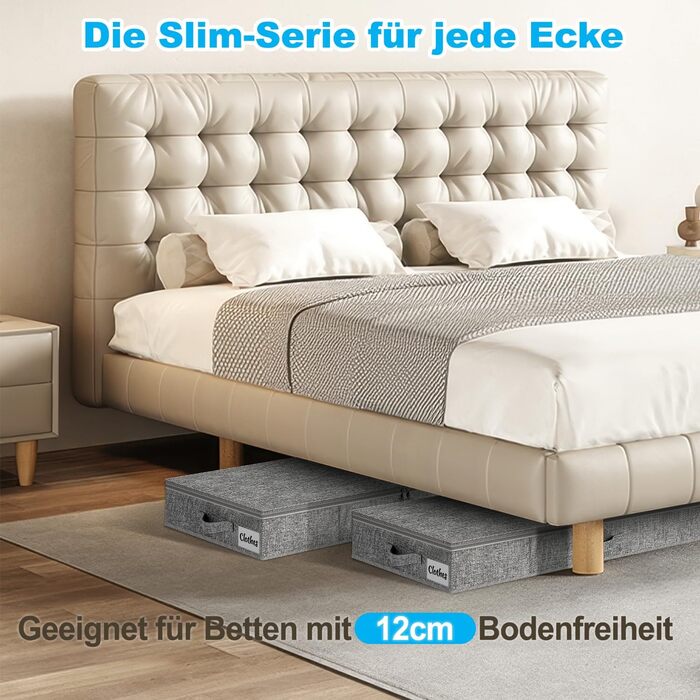 Коробки для зберігання під ліжко з кришкою, 12 см, 4 шт. Складані контейнери для одягу, ковдр та постільної білизни (Сірий)