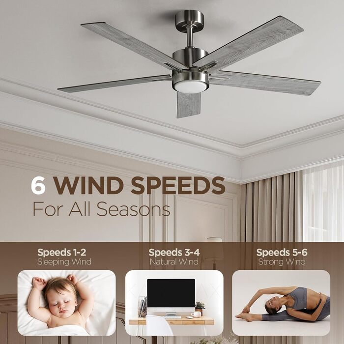 Стеляний вентилятор з підсвічуванням та пультом керування: 132 см, сучасний дизайн для спальні, регульована колірна температура LED, тихий DC двигун, для приміщень та вулиці, 220~240V, сірий