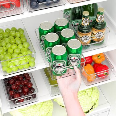 FINEW Refrigerator Organizer 12-Piece Set (4 Small, 4 Medium, 4 Large), Stackable Refrigerator Containers, Transparent Storage Boxes for Kitchen, Pantry, Cabinets, Sink, Bathroom - BPA Free (8 PCS - 4 Medium / 4 Large)