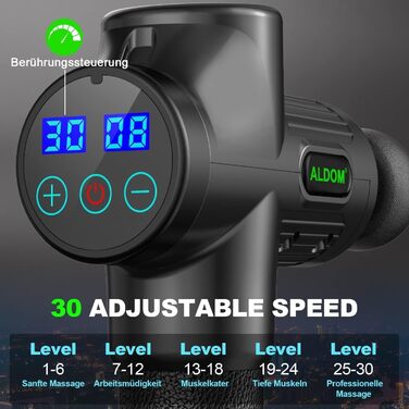 Масажер для м'язів ALDOM Massage Gun: електричний масажний пістолет з 30 швидкостями та 8 насадок (чорний)