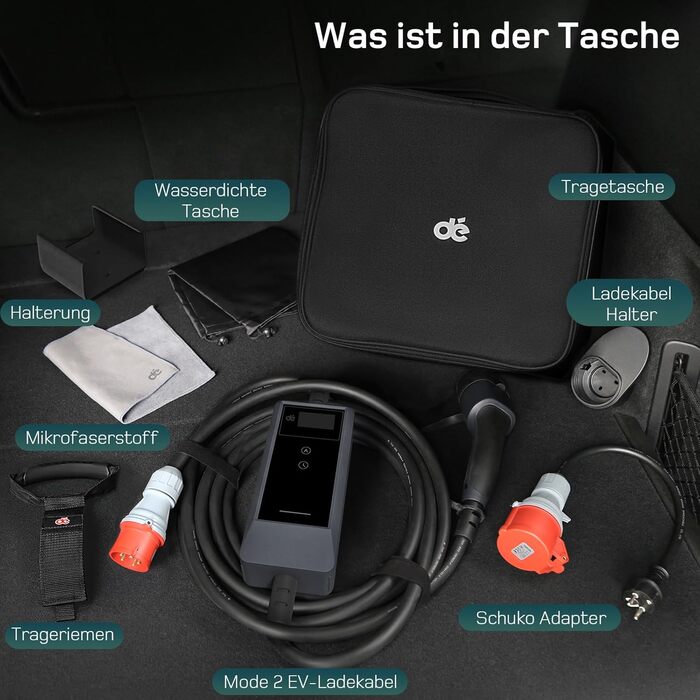 Зарядна станція для електромобілів Dé Mobile 11 кВт (6 м) з регулюванням потужності, кабель CEE 16A на Typ 2, сумісна з Model Y/3, ID.3/4/5, MG4, EX30, e-up, e-tron та BEV/PHEV