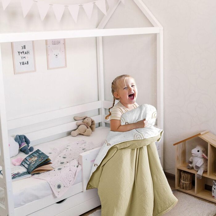 Комплект постільної білизни Lulumoon для дитячого ліжечка 100x135 см: простирадло 100x135 + наволочка 40x60 см з бавовни Oeko-TEX Standard – легка та комфортна постільна білизна для малюків (муслін-веселка, 100x135 см + 40x60 см)