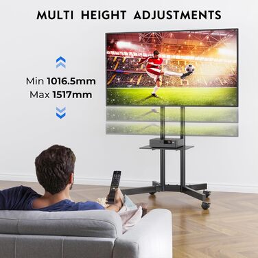 Підставка для телевізора BONTEC Mobiler TV-Wagen: регульована висота, VESA 600x400, до 55 кг, з полицею для ноутбука та кабельною організацією