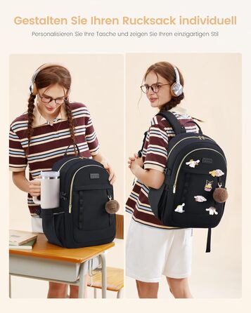 Шкільний рюкзак LOVEVOOK для дівчаток-підлітків, 15.6 дюймів, легкий, з плюшевим брелоком, для школи, середньої школи, світло-жовтогарячий (15.6', Y-чорний)